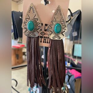 Turquoise and Brown Fringe Earrings
